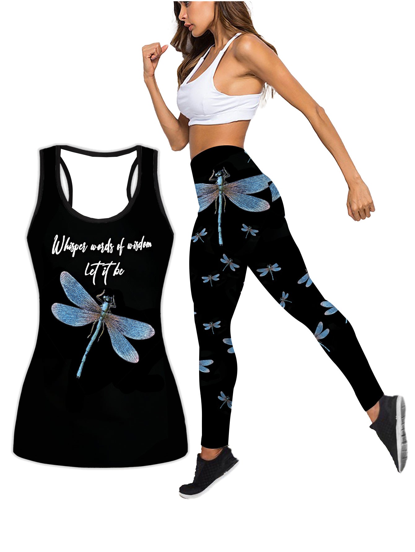 Women’s Dragonfly Tank Top & Legging Set – Casual & Fitness.