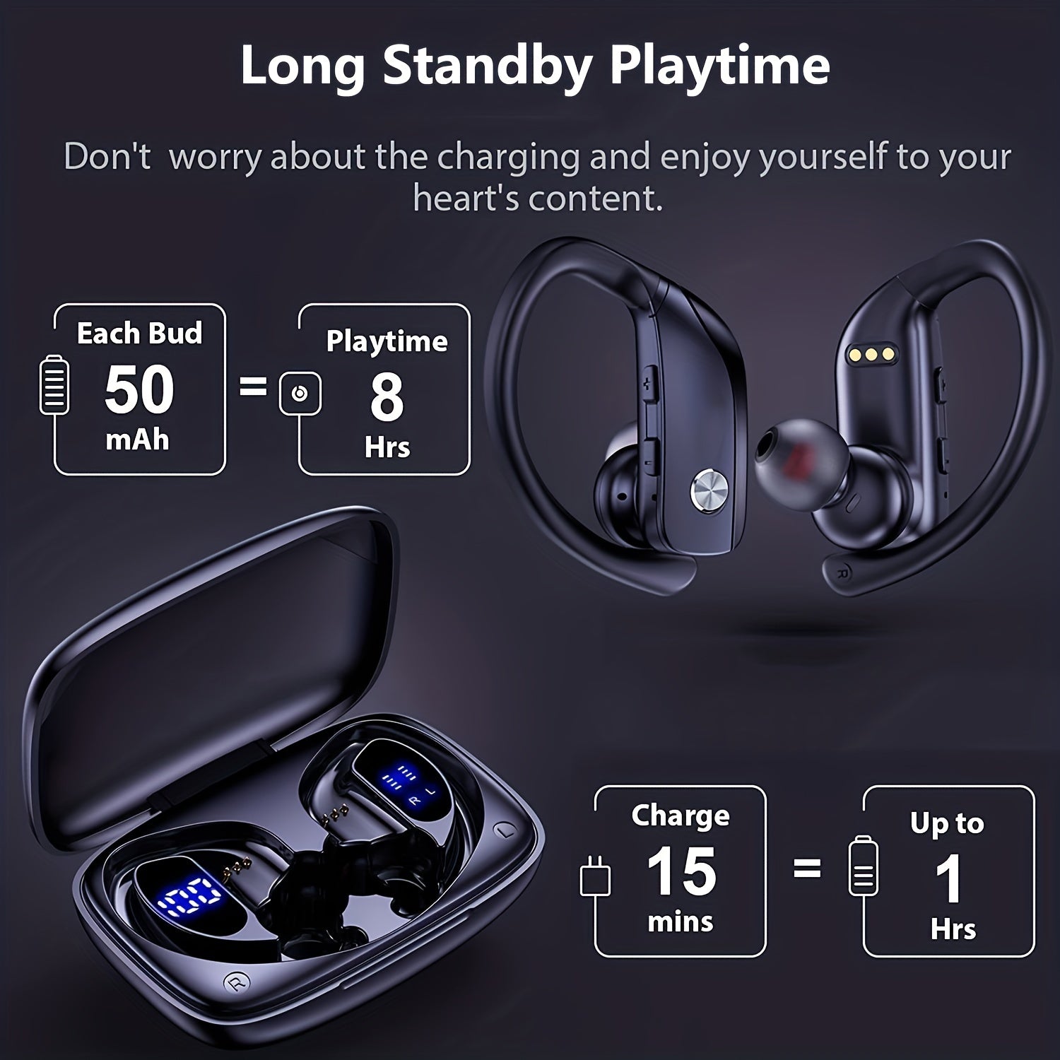 Wireless Sport Earbuds – Sweat-Resistant with LED Display.