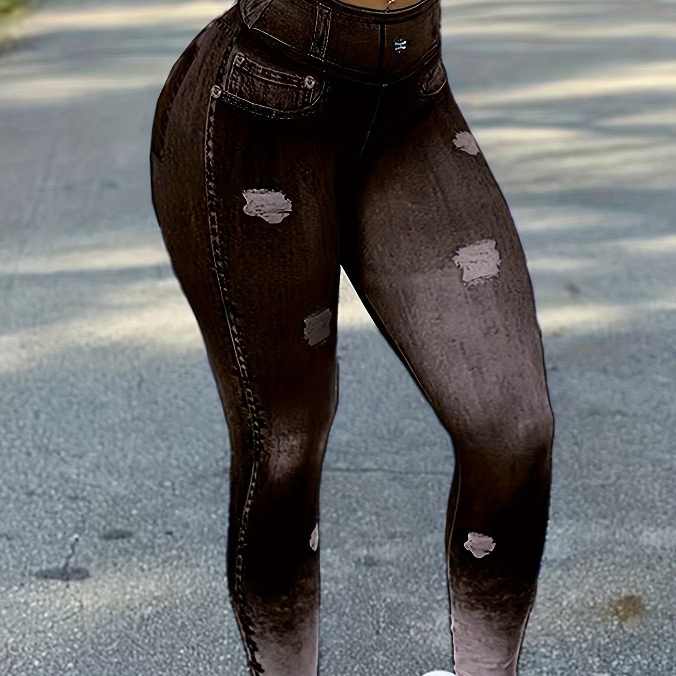 Women’s High-Waist Faux Denim Leggings – Butt-Lifting Activewear.