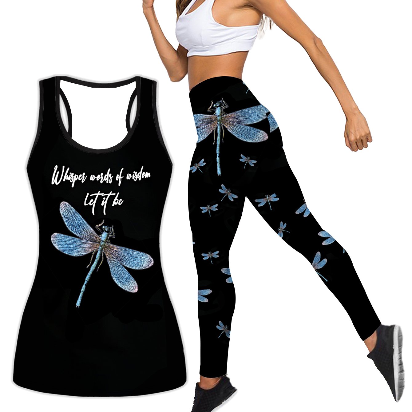 Women’s Dragonfly Tank Top & Legging Set – Casual & Fitness.