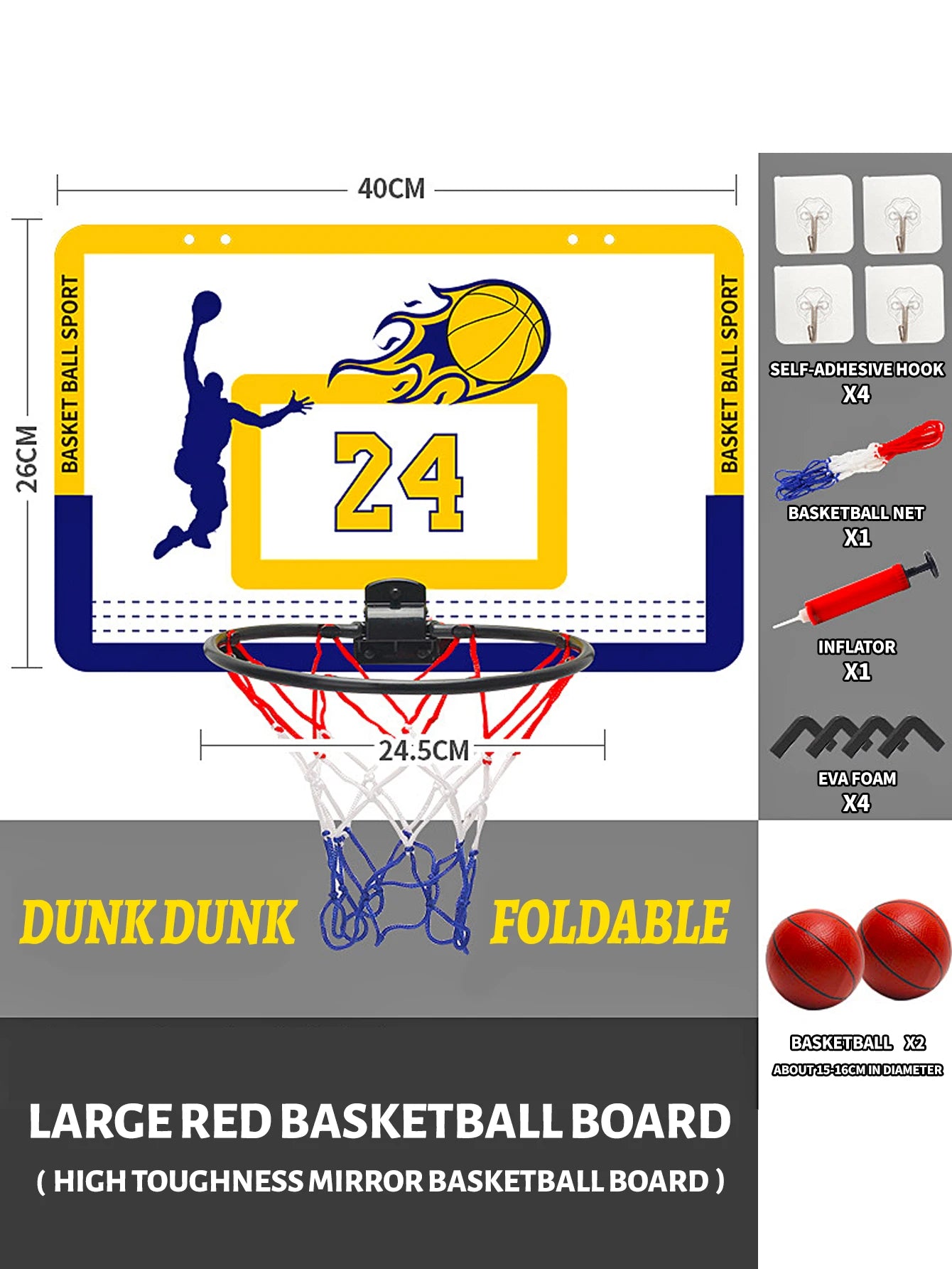 Children’s Foldable Wall-Mounted Basketball Stand – Indoor & Outdoor.