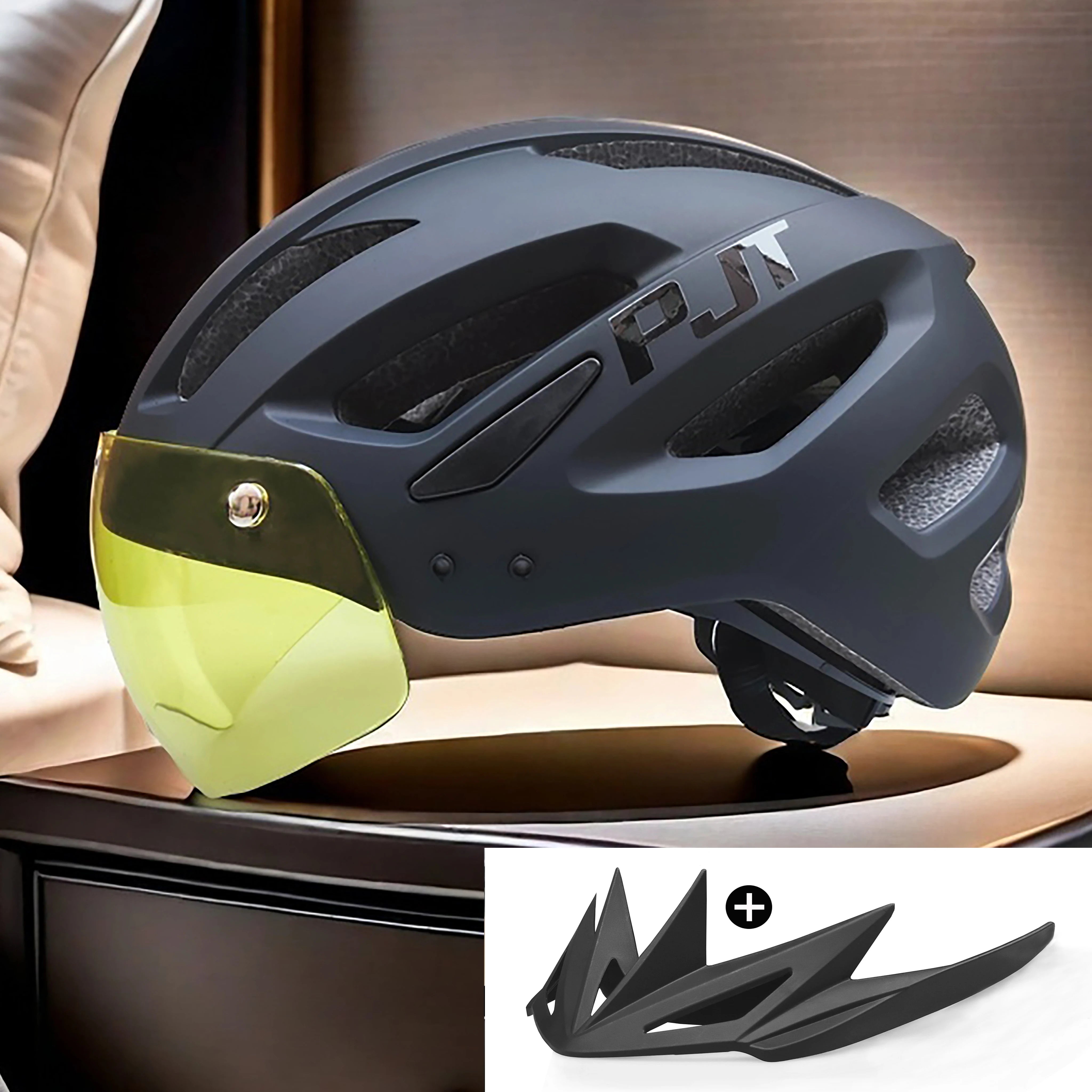 PJT LED Bike Helmet with Sun Goggle Visor – Men’s Road & MTB Helmet.
