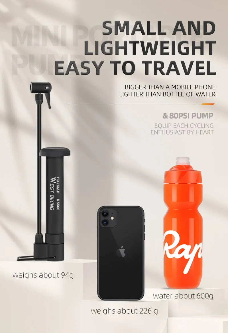 WEST BIKING MTB Bicycle Pump – 80 PSI Manual Floor Pump.