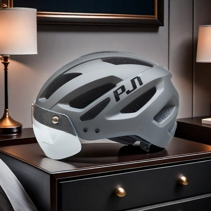 PJT LED Bike Helmet with Sun Goggle Visor – Men’s Road & MTB Helmet.