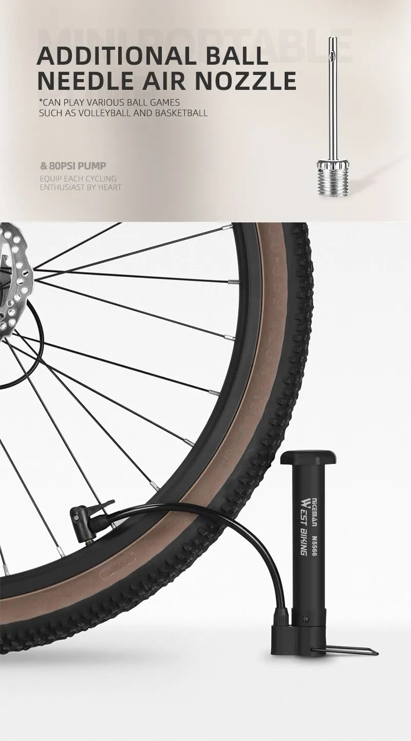 WEST BIKING MTB Bicycle Pump – 80 PSI Manual Floor Pump.