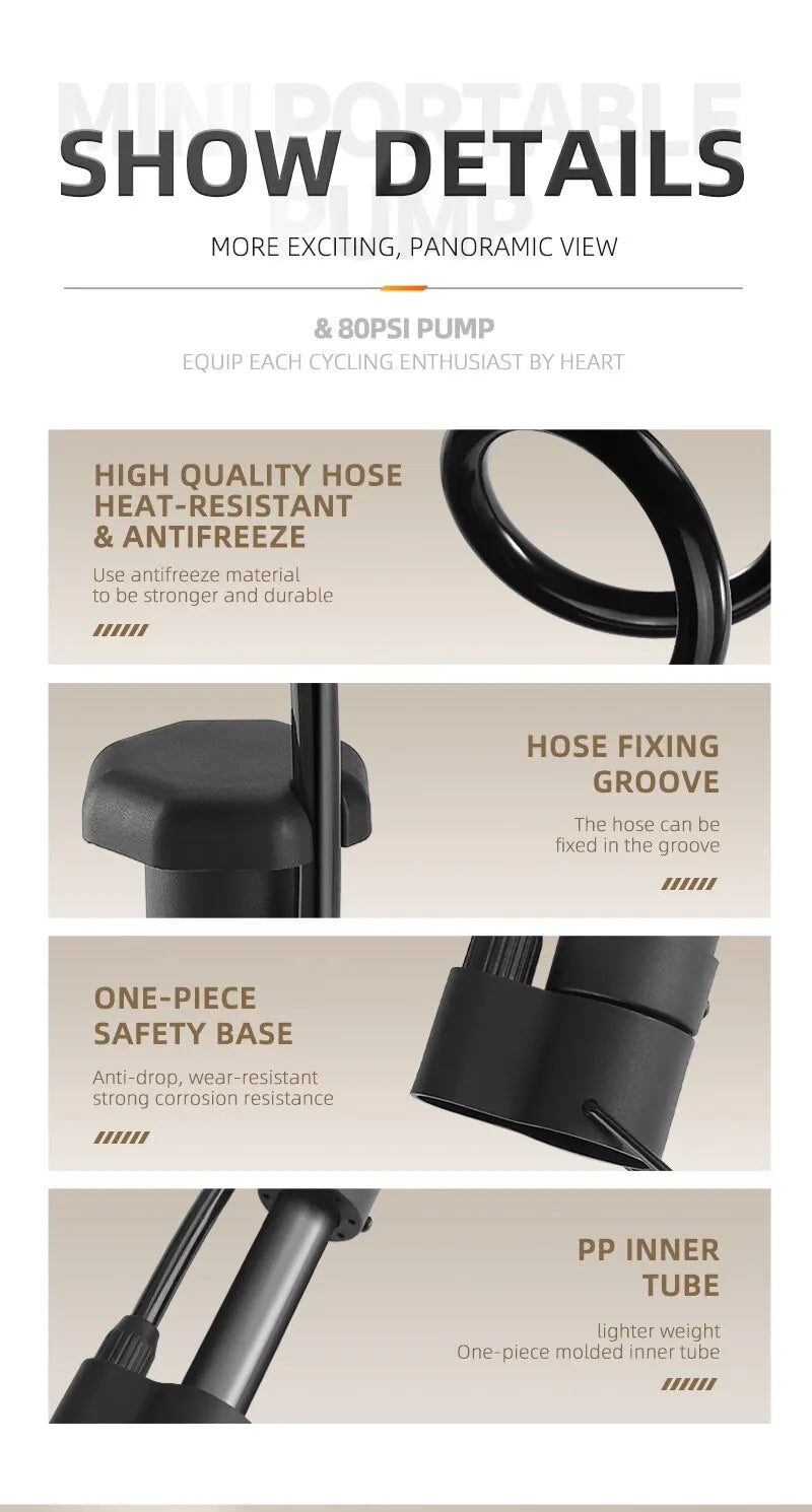 WEST BIKING MTB Bicycle Pump – 80 PSI Manual Floor Pump.