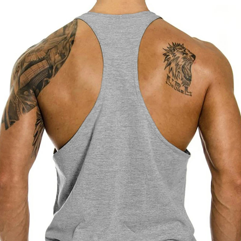Men’s Y-Back Gym Tank Top – “Installing Muscles” Cotton Singlet.