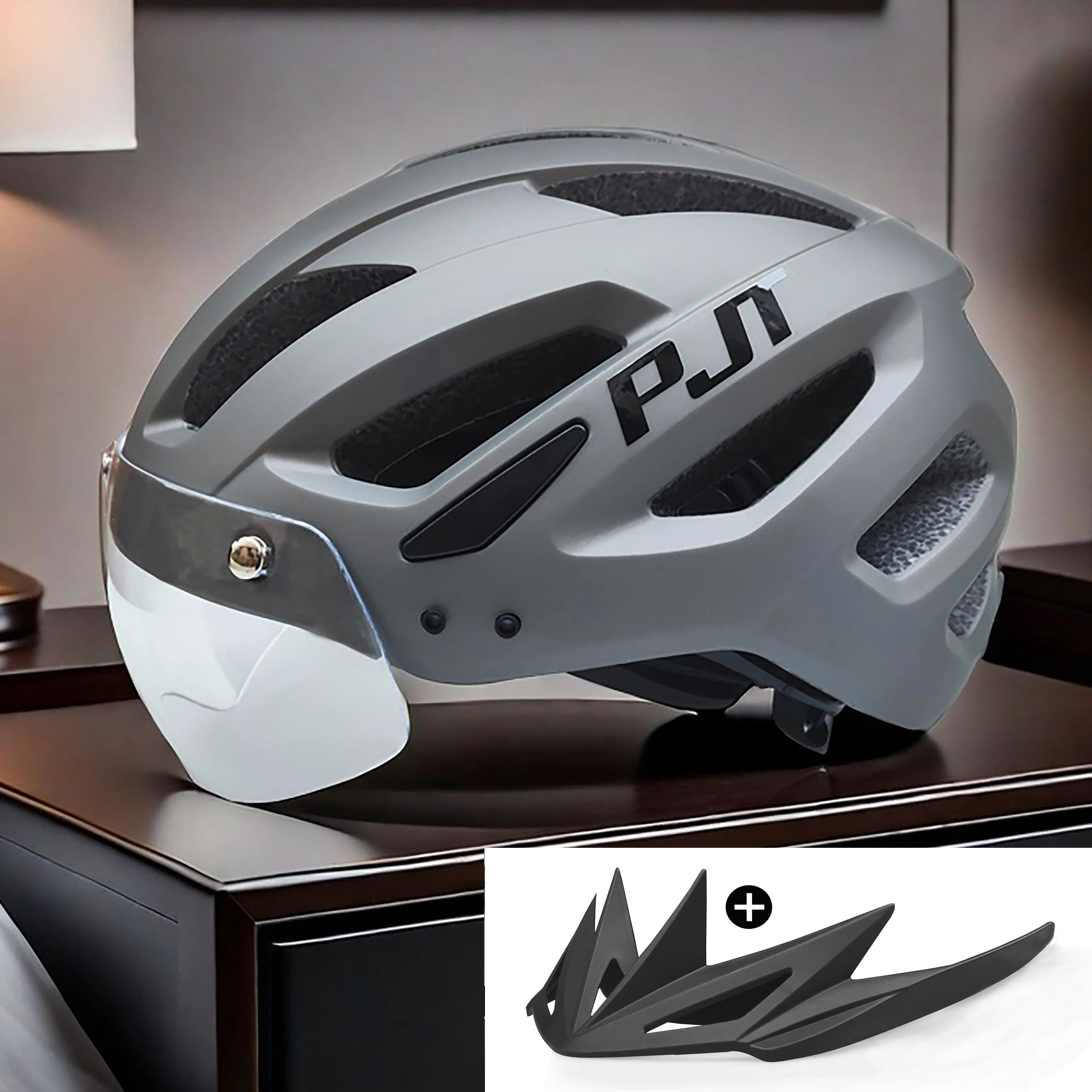 PJT LED Bike Helmet with Sun Goggle Visor – Men’s Road & MTB Helmet.