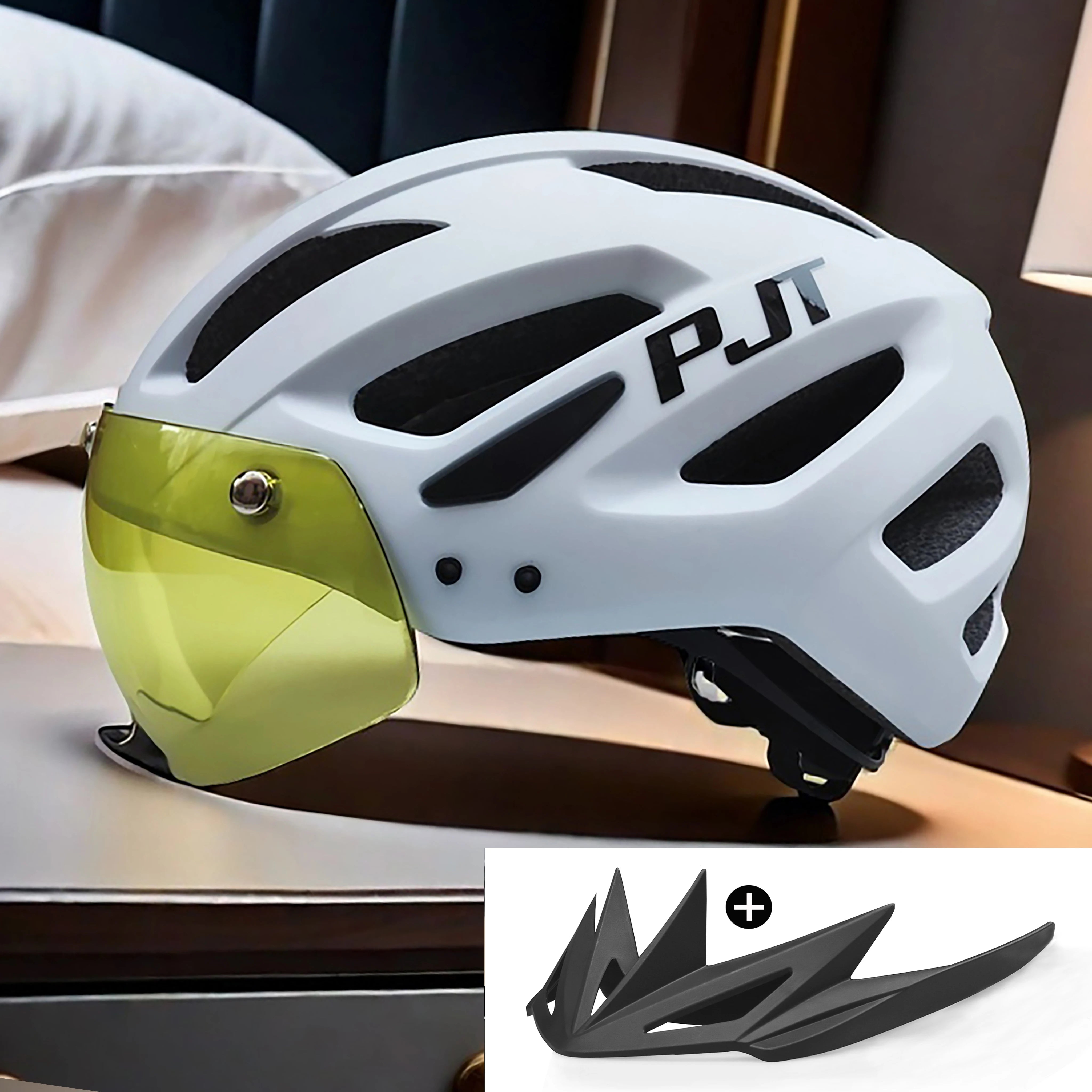 PJT LED Bike Helmet with Sun Goggle Visor – Men’s Road & MTB Helmet.