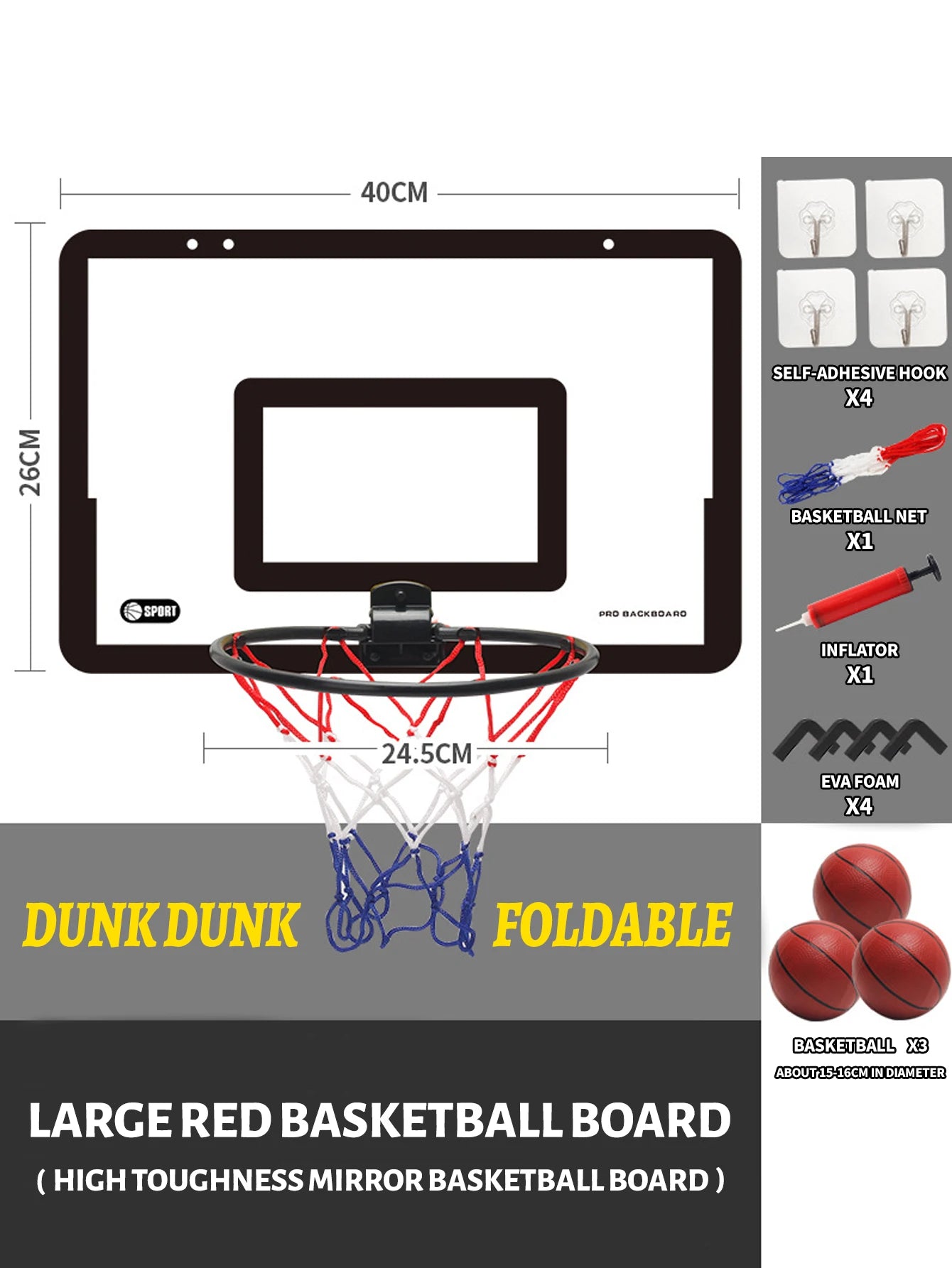Children’s Foldable Wall-Mounted Basketball Stand – Indoor & Outdoor.