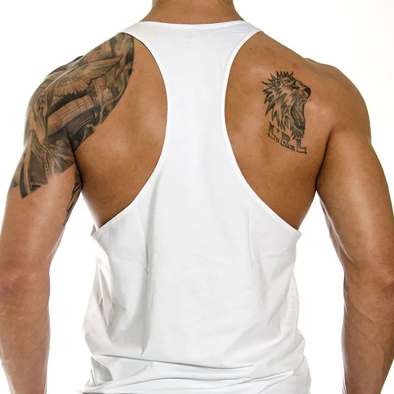 Men’s Y-Back Gym Tank Top – “Installing Muscles” Cotton Singlet.