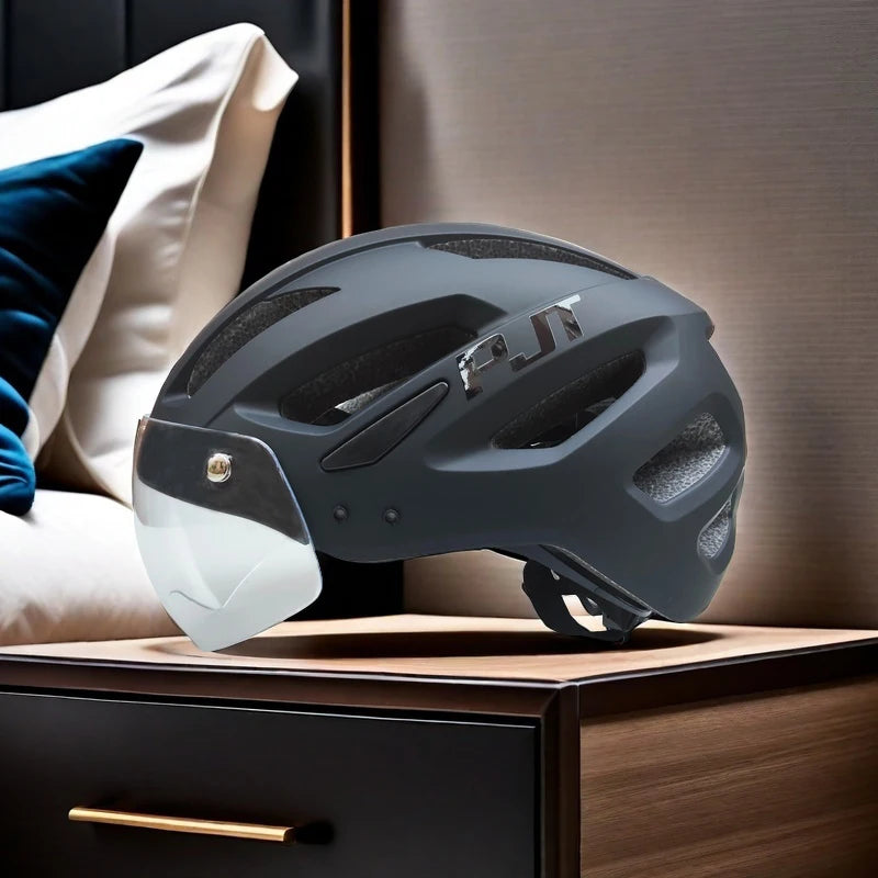 PJT LED Bike Helmet with Sun Goggle Visor – Men’s Road & MTB Helmet.