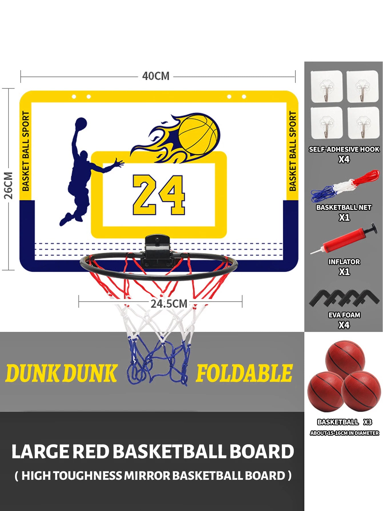 Children’s Foldable Wall-Mounted Basketball Stand – Indoor & Outdoor.