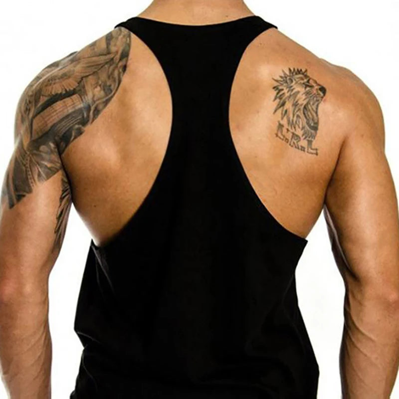 Men’s Y-Back Gym Tank Top – “Installing Muscles” Cotton Singlet.