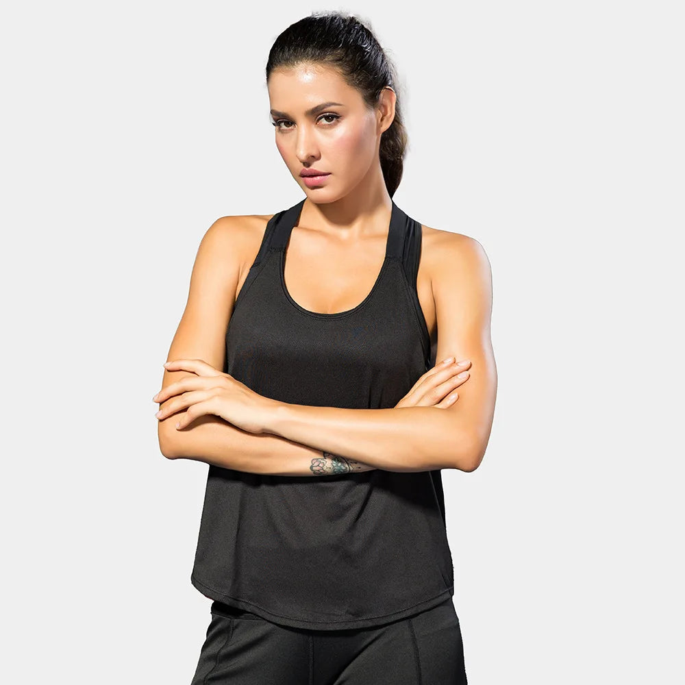 Women’s Black Sleeveless Gym Top – Backless Yoga Shirt.