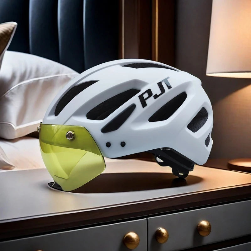 PJT LED Bike Helmet with Sun Goggle Visor – Men’s Road & MTB Helmet.