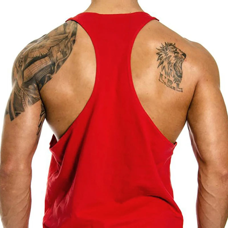 Men’s Y-Back Gym Tank Top – “Installing Muscles” Cotton Singlet.