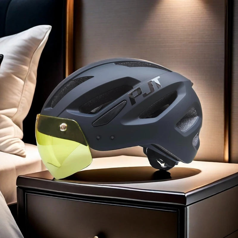PJT LED Bike Helmet with Sun Goggle Visor – Men’s Road & MTB Helmet.