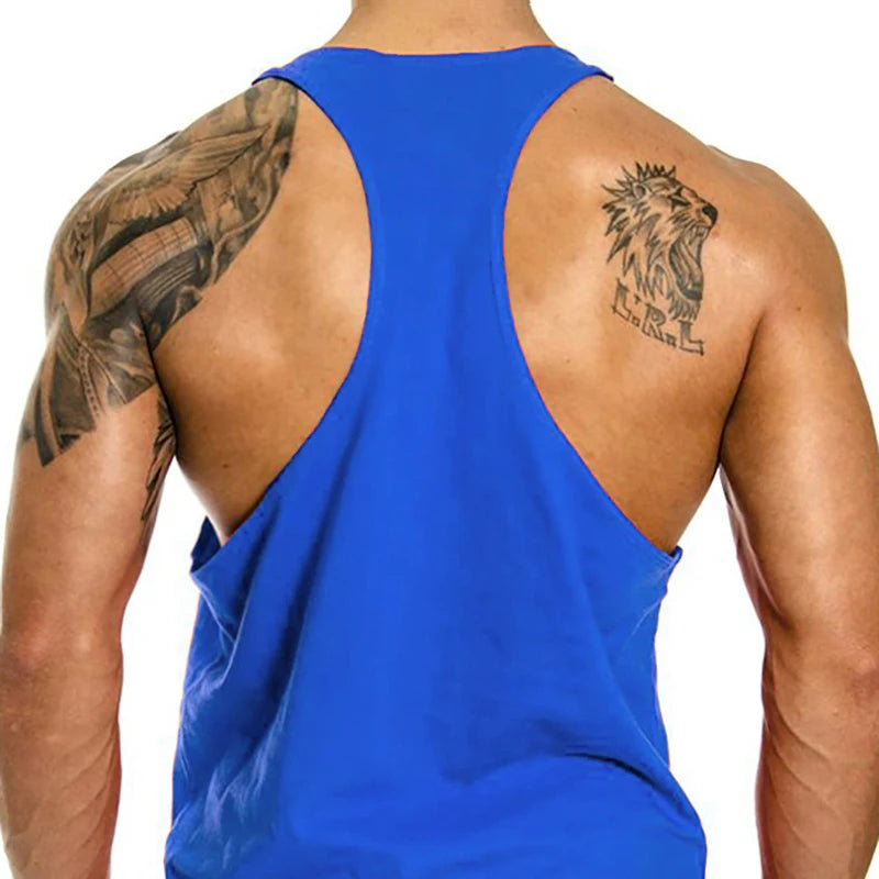 Men’s Y-Back Gym Tank Top – “Installing Muscles” Cotton Singlet.