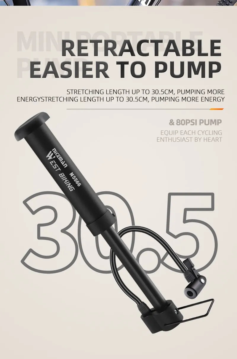 WEST BIKING MTB Bicycle Pump – 80 PSI Manual Floor Pump.