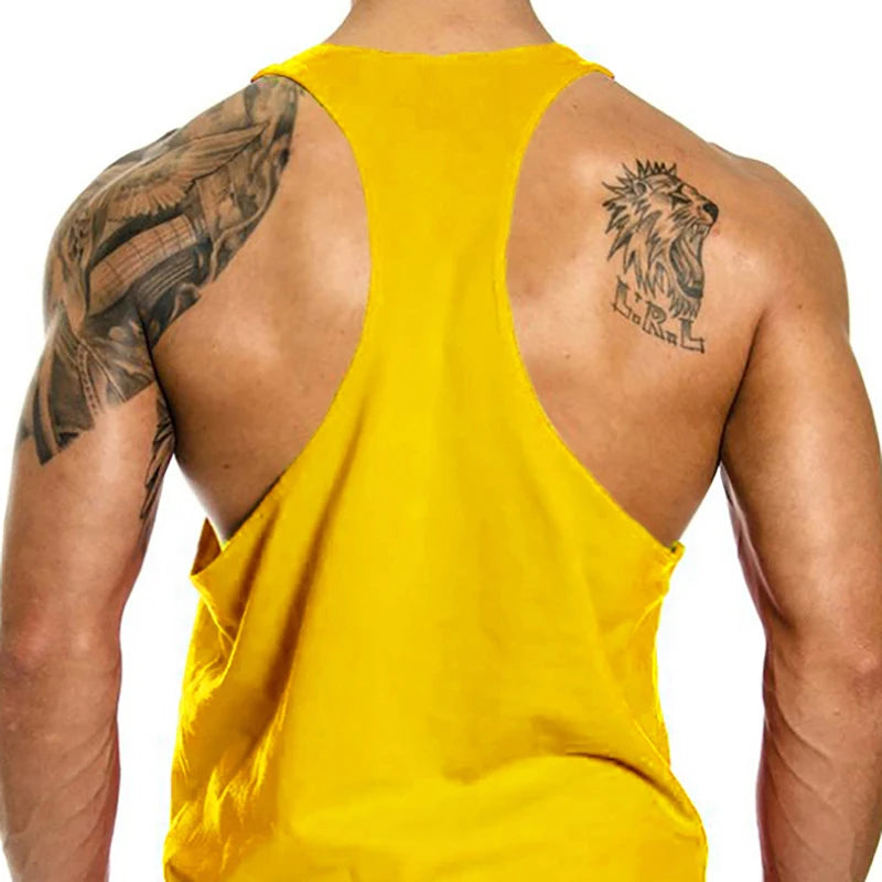 Men’s Y-Back Gym Tank Top – “Installing Muscles” Cotton Singlet.