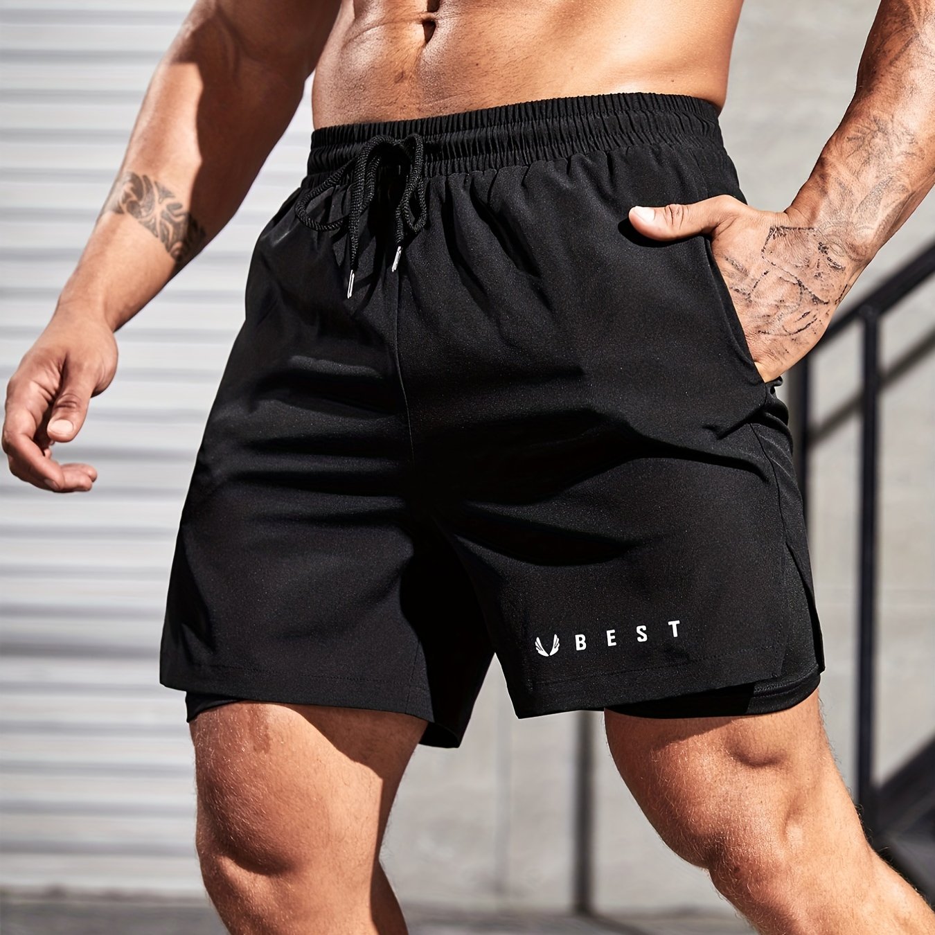 Men’s Double-Layer Sport Shorts – Drawstring.